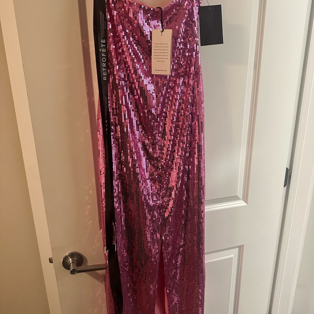 Pink Sequin Strapless Gown - Picture 6 of 11